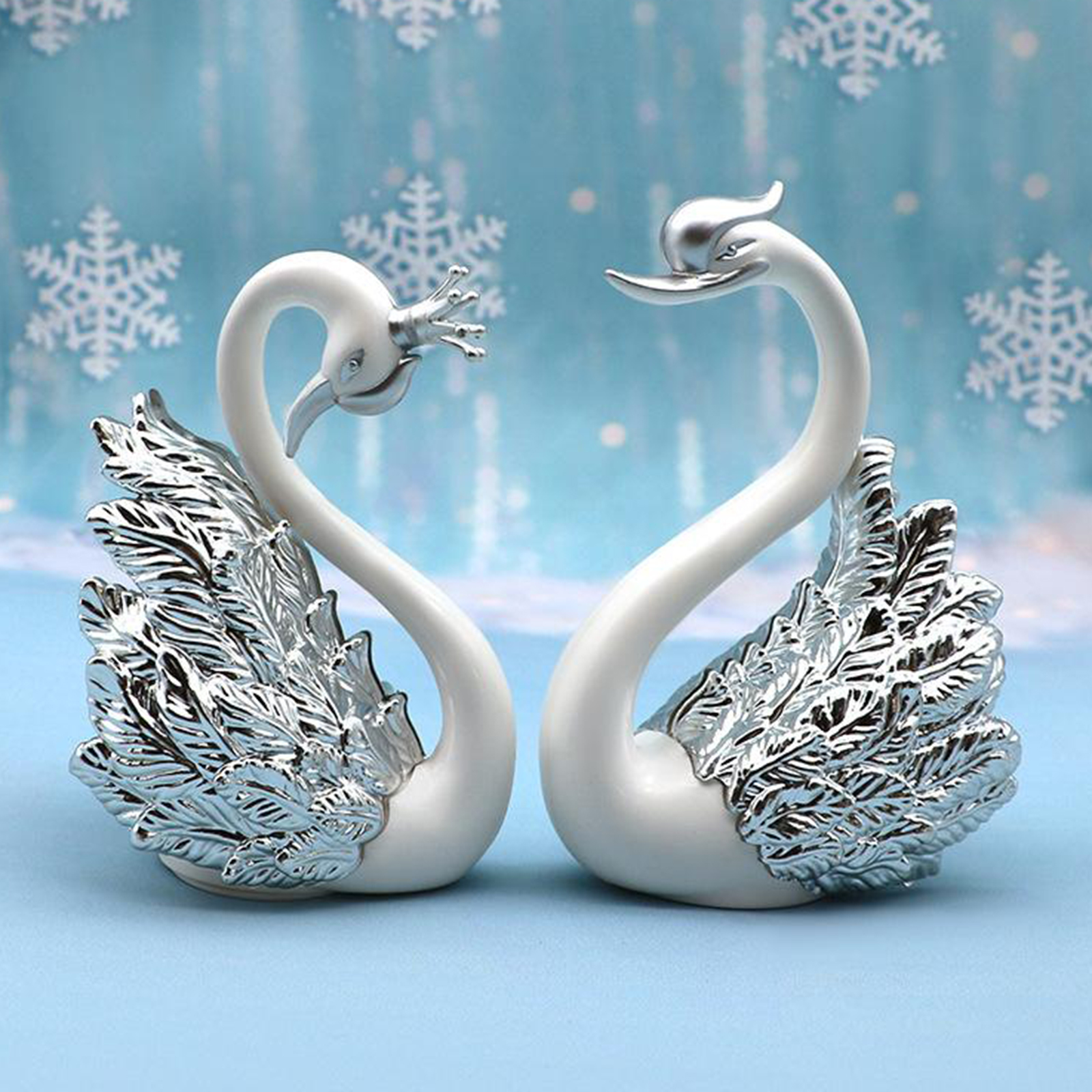 2pcs Romantic Crown Swan Figurine Collection Cake Topper Table Centerpiece Ornament
