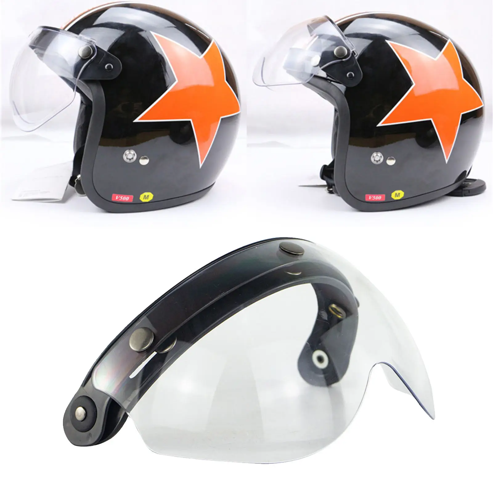 Motorbike Flip Up Down Visor Lens for 3 Button Motorcycle Helmets