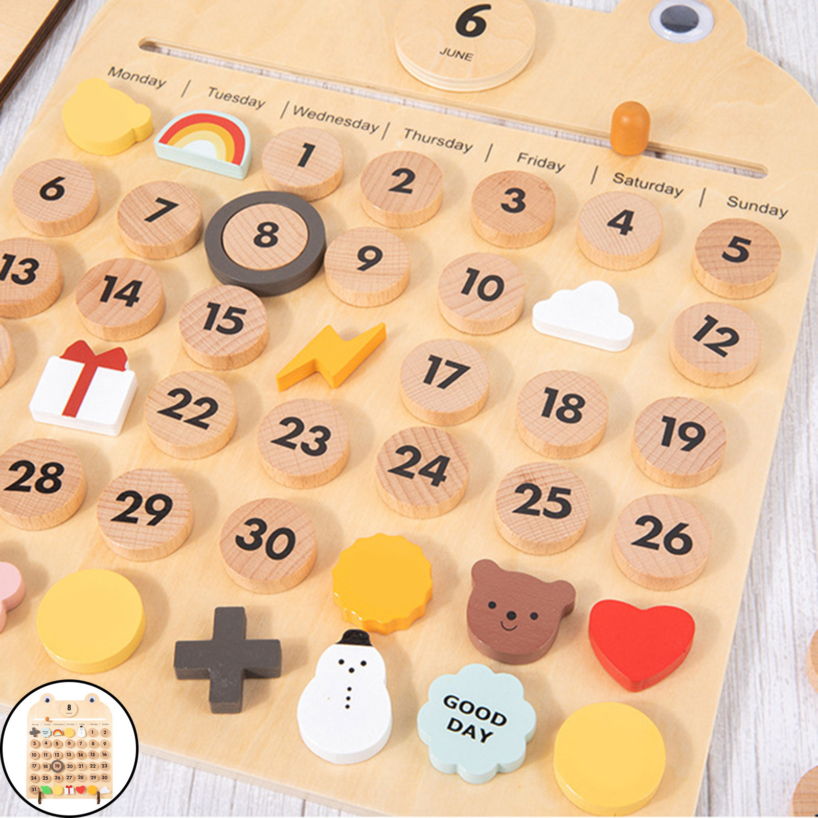 Wooden Desk Calendar,Date Days Weather Montessori Learning Calendar Homeschool for Kid's Preschool Educational Toys