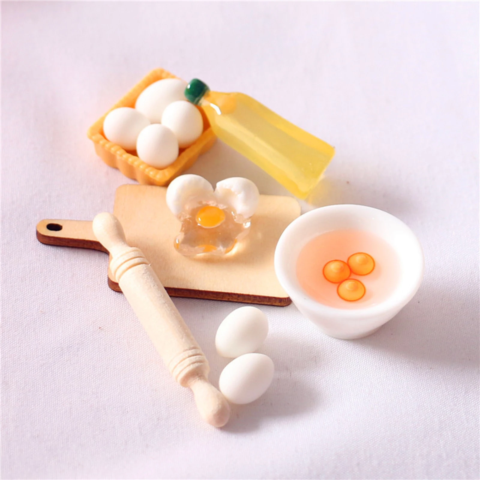 1/12 Dollhouse Miniature Cute Rolling Pin Egg Bowl Olive Oil Set Doll House Handcrafted Furniture Model Decor Mini