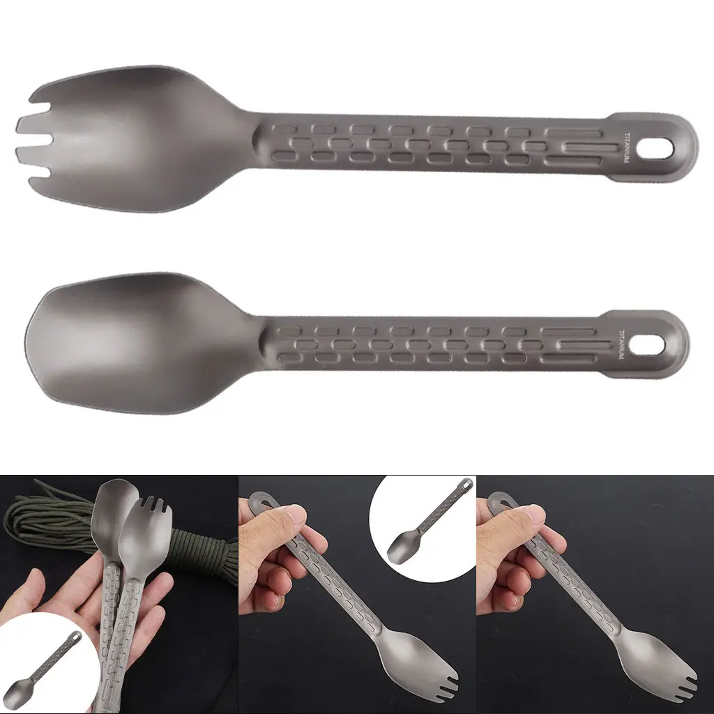 Titanium Spoon and Fork Lightweight Long-Handled Camping Tableware for Hiking Traveling