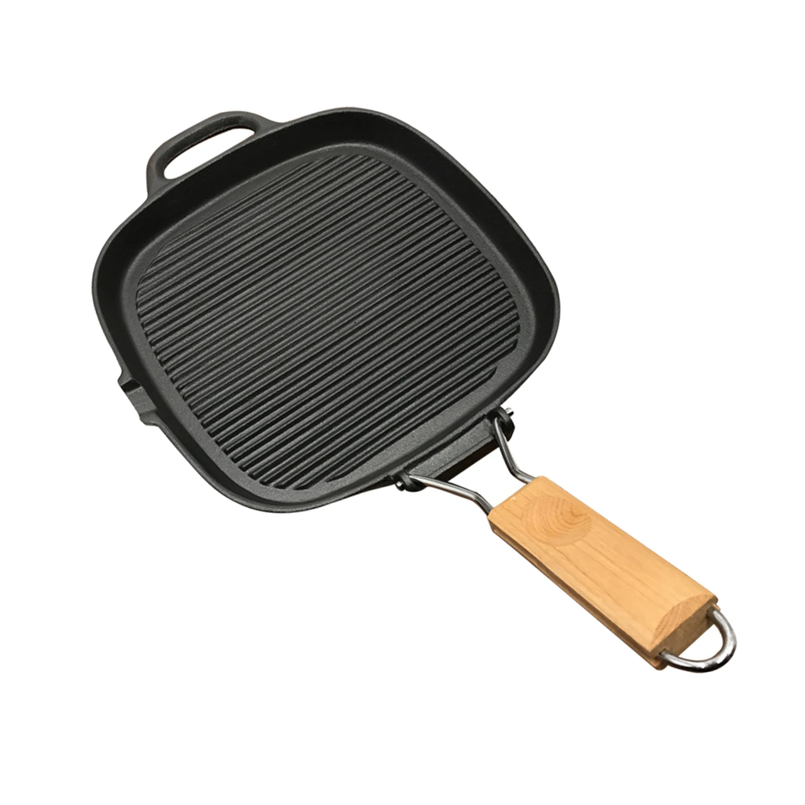 FOLDABLE IRON NON STICK FRY PAN GRIDDLE GRILL STEAK FRYING COOK BBQ KITCHEN PAN 