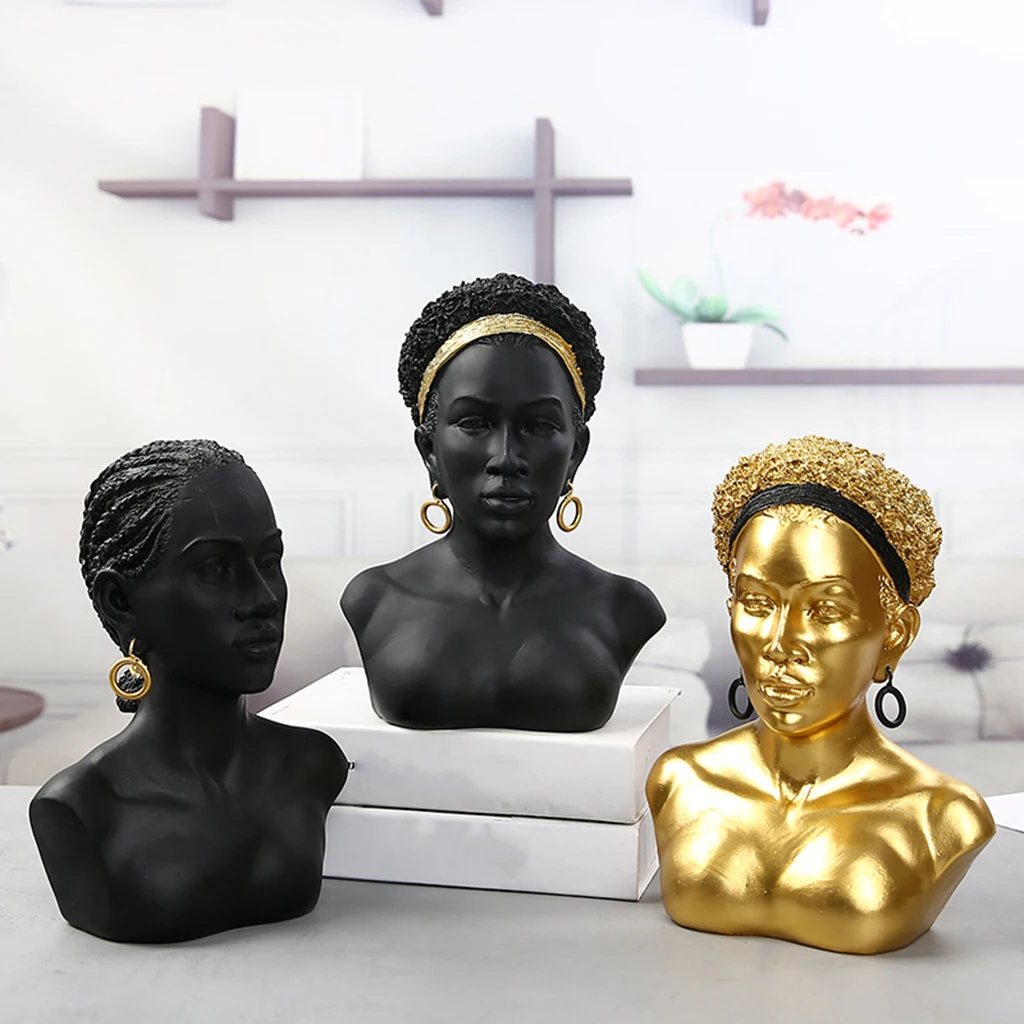 Novelty African Womens Bust Art Sculpture Craft Desktop Bookshelf Statue Living Room Office Home Decor Figurines