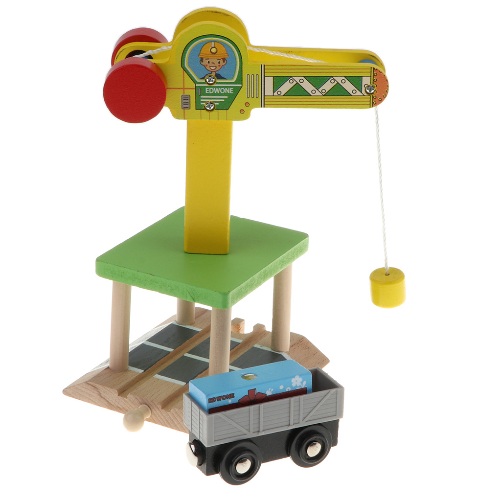 Wooden Rail Crane & Freight Wagon for Wooden Railway Building Replacement Set,