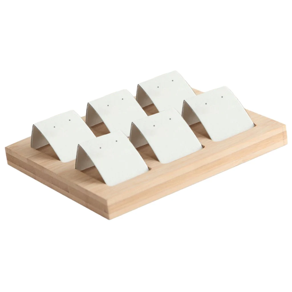 Natural Wood Stud Earring Display Stand Rack Earring Card Holders with Tray