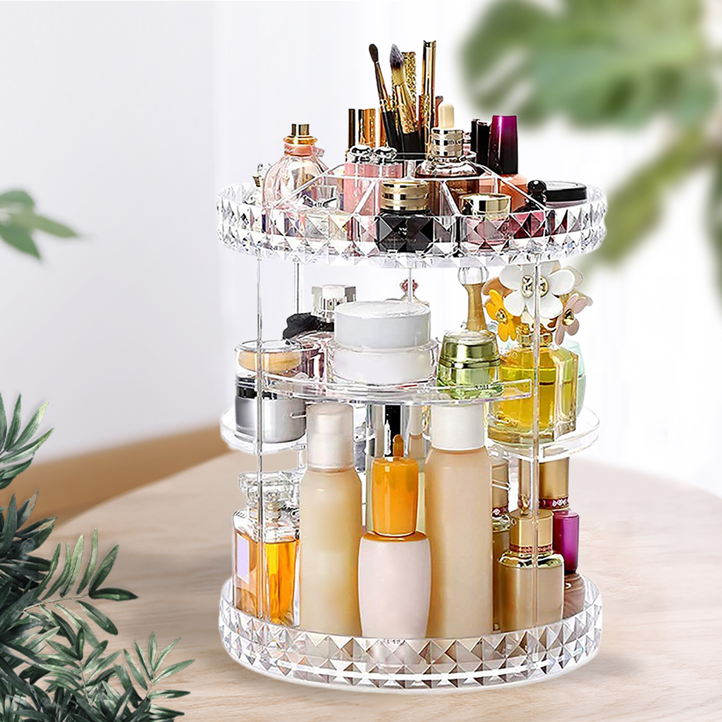 360° Rotatable Makeup Organizer Carousel Cosmetics Storage Vanity Case Rack Skincare Makeup Lipstick Accessories Organizer