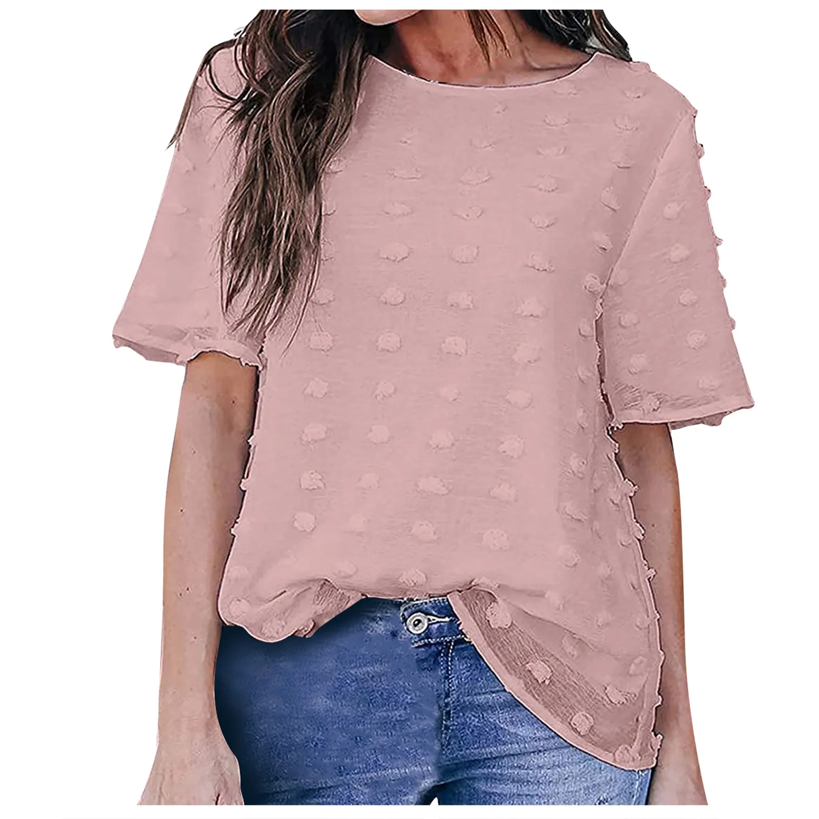 New Women's Dress Women Fashion Short Sleeve Round Neck Solid Color T ...