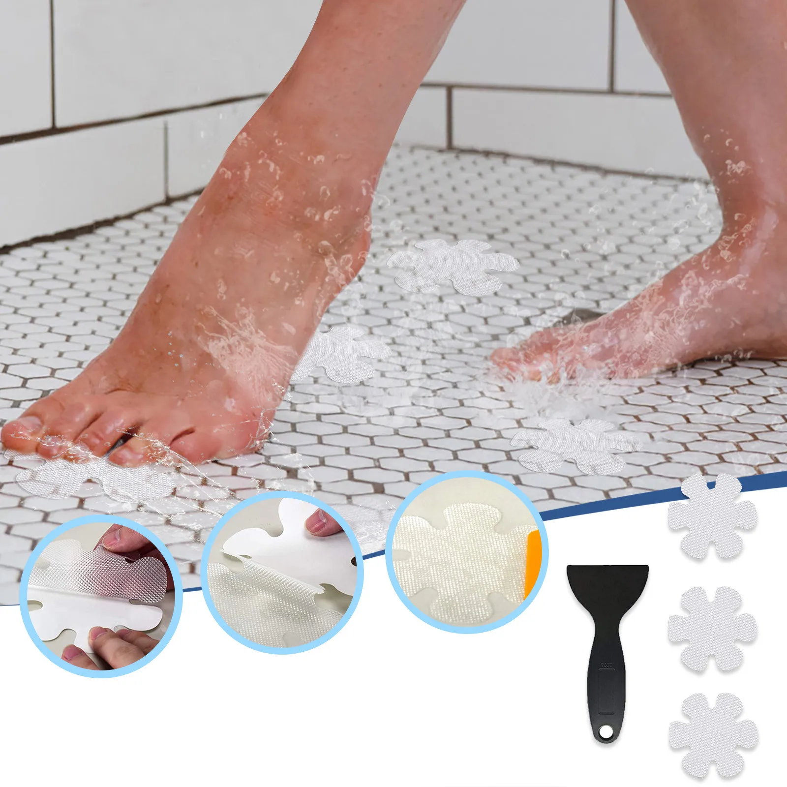BSOL Snowflake Flower Bathroom Slip Sticker Transparent Snowflake Shower Plate Bathtub Applique for Bathroom and Shower Safety 