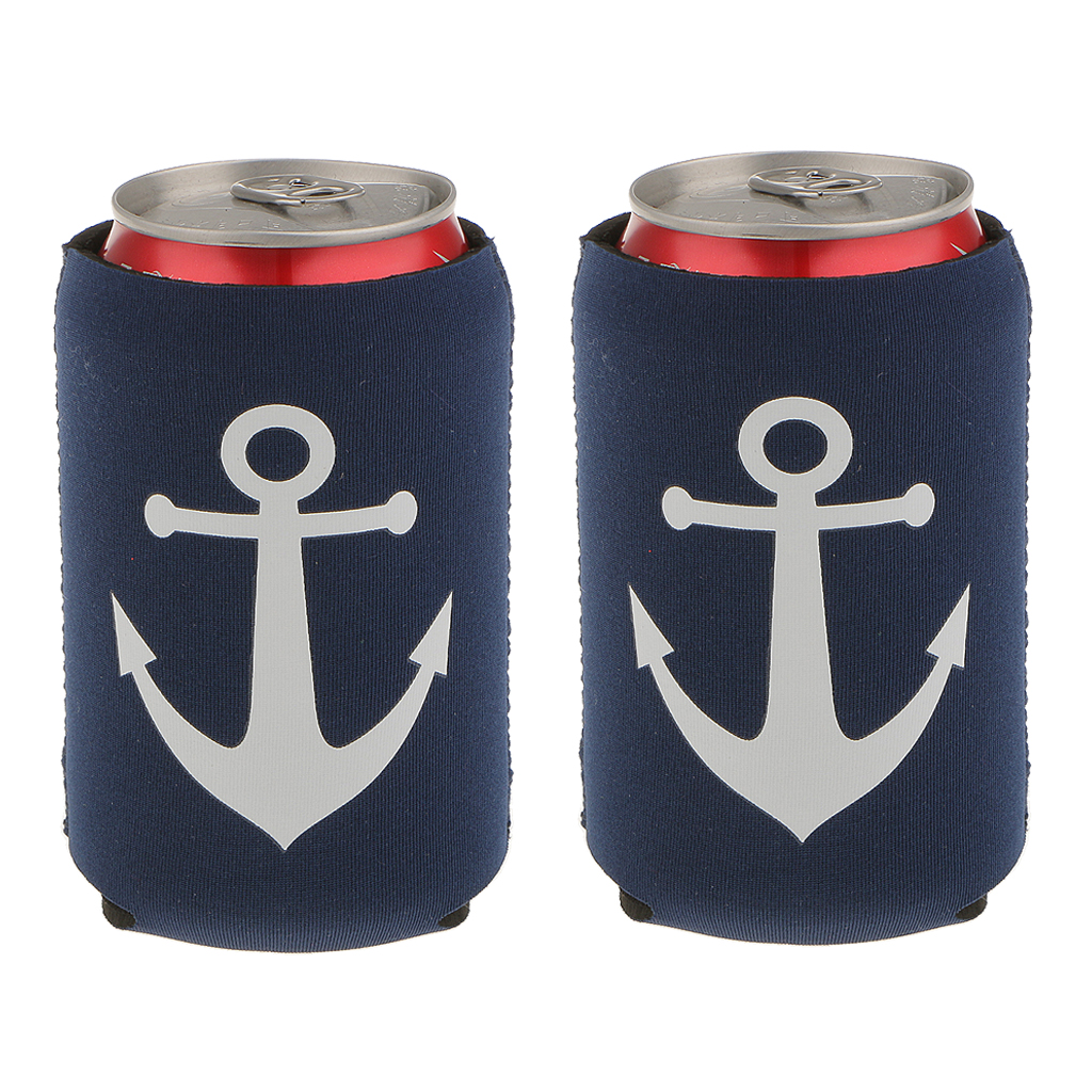 Pack of 2 Neoprene Nautical Anchor Stubby Soda Beer Can Chilling Holder Wrap Sleeve for hen stag party nautical theme party