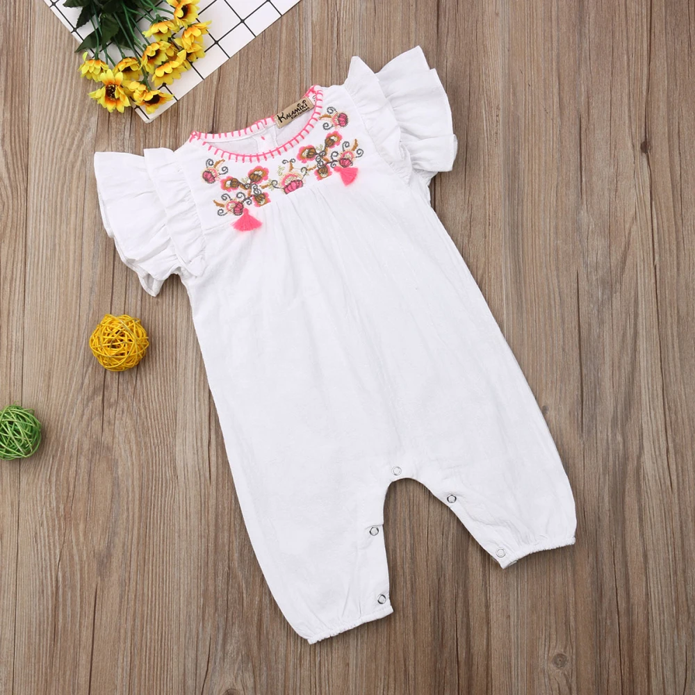best baby bodysuits 0-24Months Ruffle short sleeve Rompers for New born infant Toddler baby girls summer flower embroidery Jumpsuits Baby Bodysuits classic