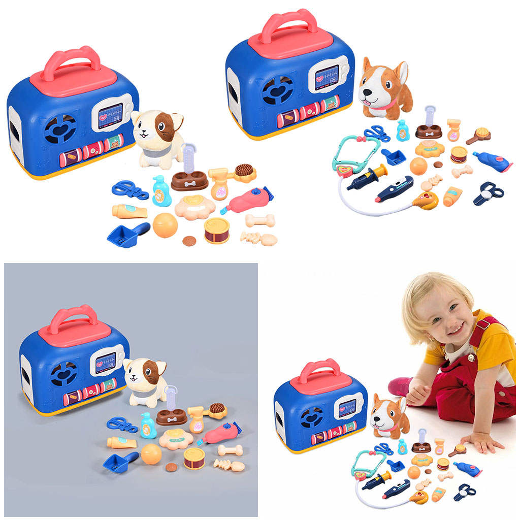 Portable Pet Care Playset Educational Toys Grooming Feeding for Kids Children 3 4 5 6