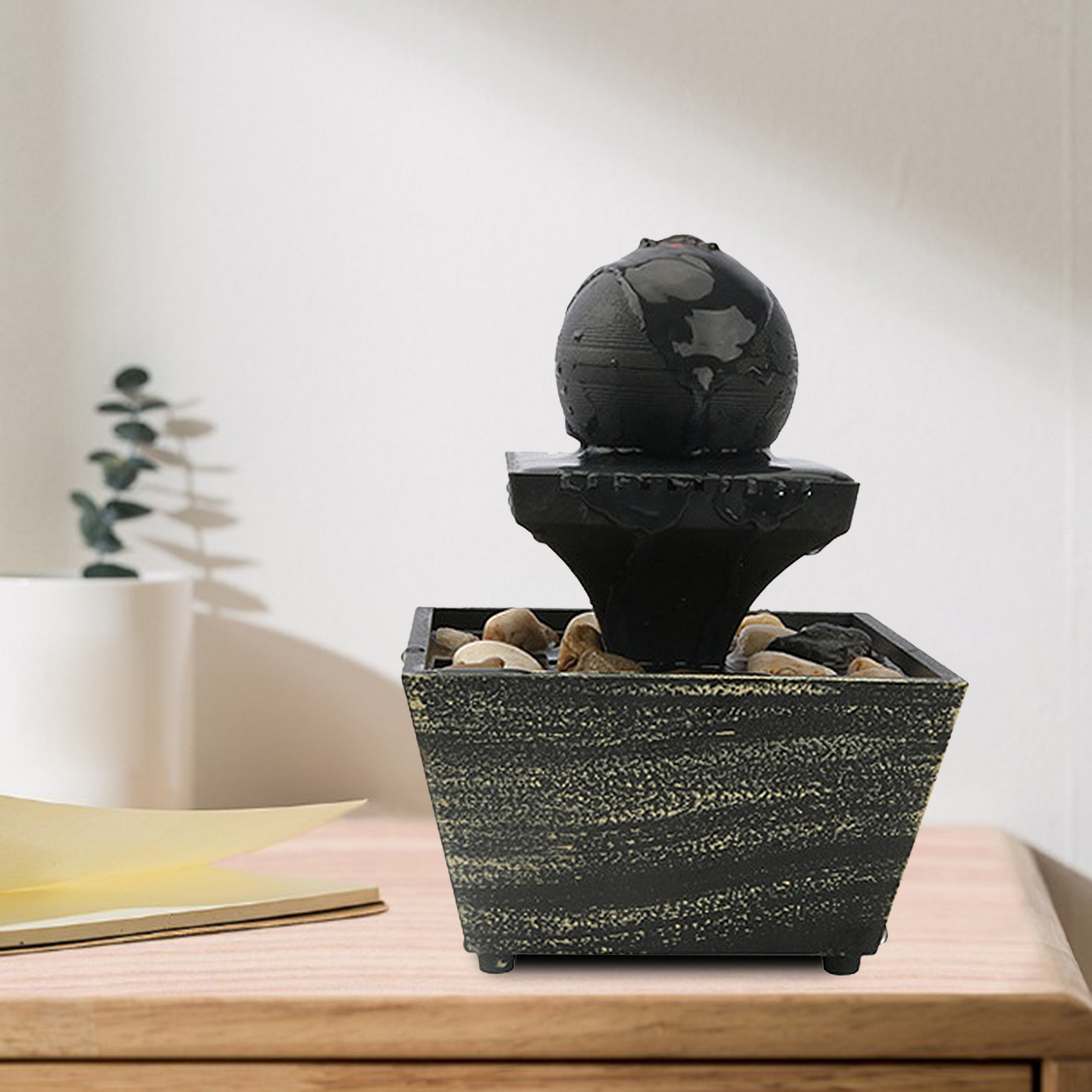 Water Flows Ornament w/ Light Waterfall Scene Small Destop Decoration Feng Shui Ornaments for Indoor Home Office