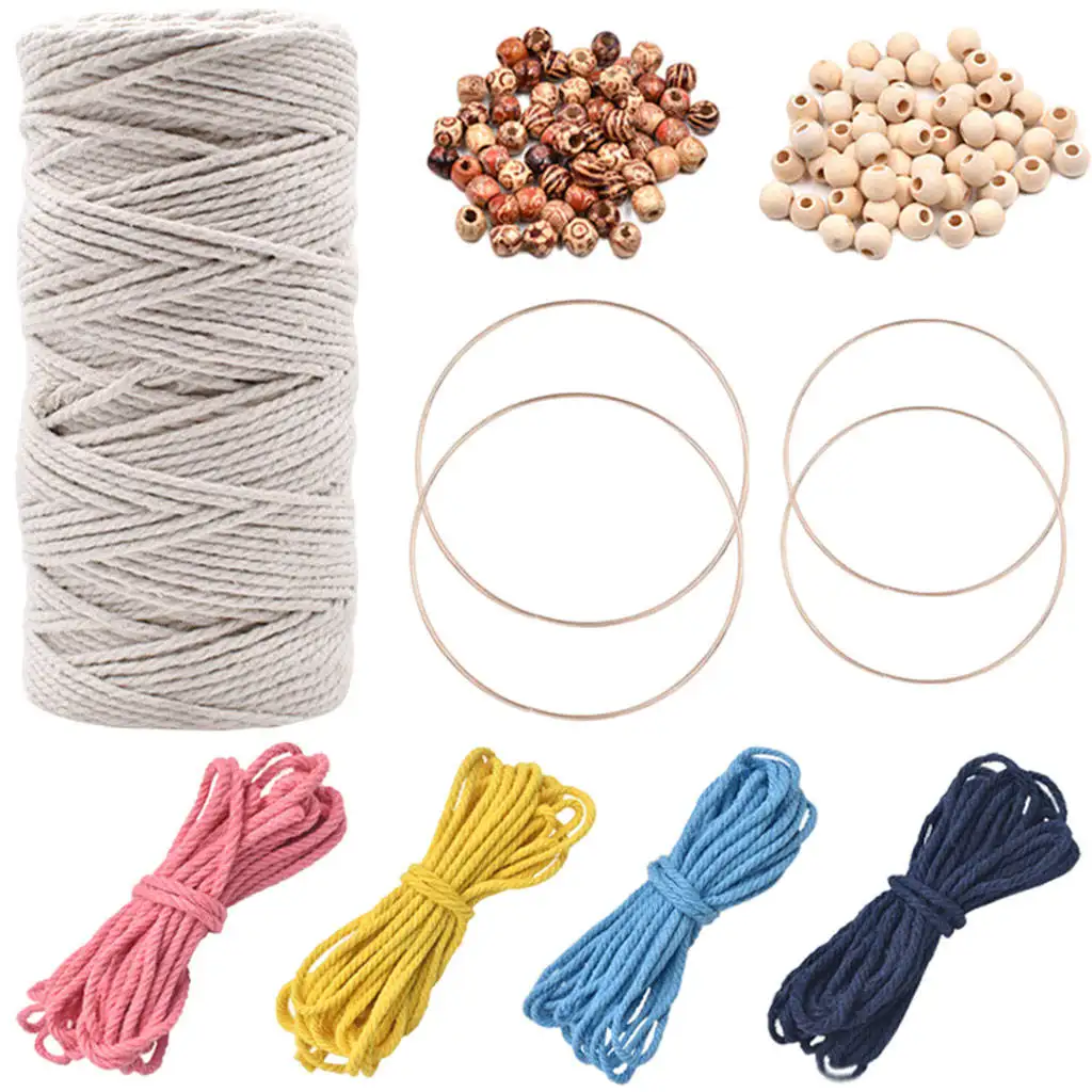 Delux Macrame Cord Kit for Adults and Beginners Craft Plant Hangers DIY Wall Home décor Projects Premium Soft 3mm Cotton Cord with Wood Beads and All The Supplies You Need by ChaCha&Chicky 