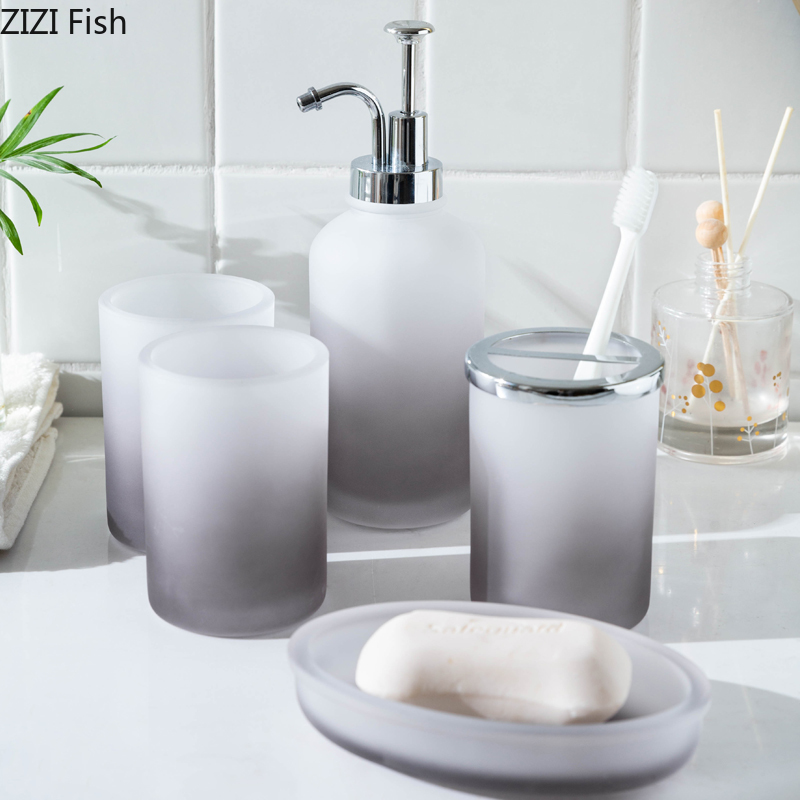 Crystal Glass Soap Dispenser Set Wash Five-piece Toothbrush Box Nordic Household Bathroom Supplies Bathroom Accessories Set Gift