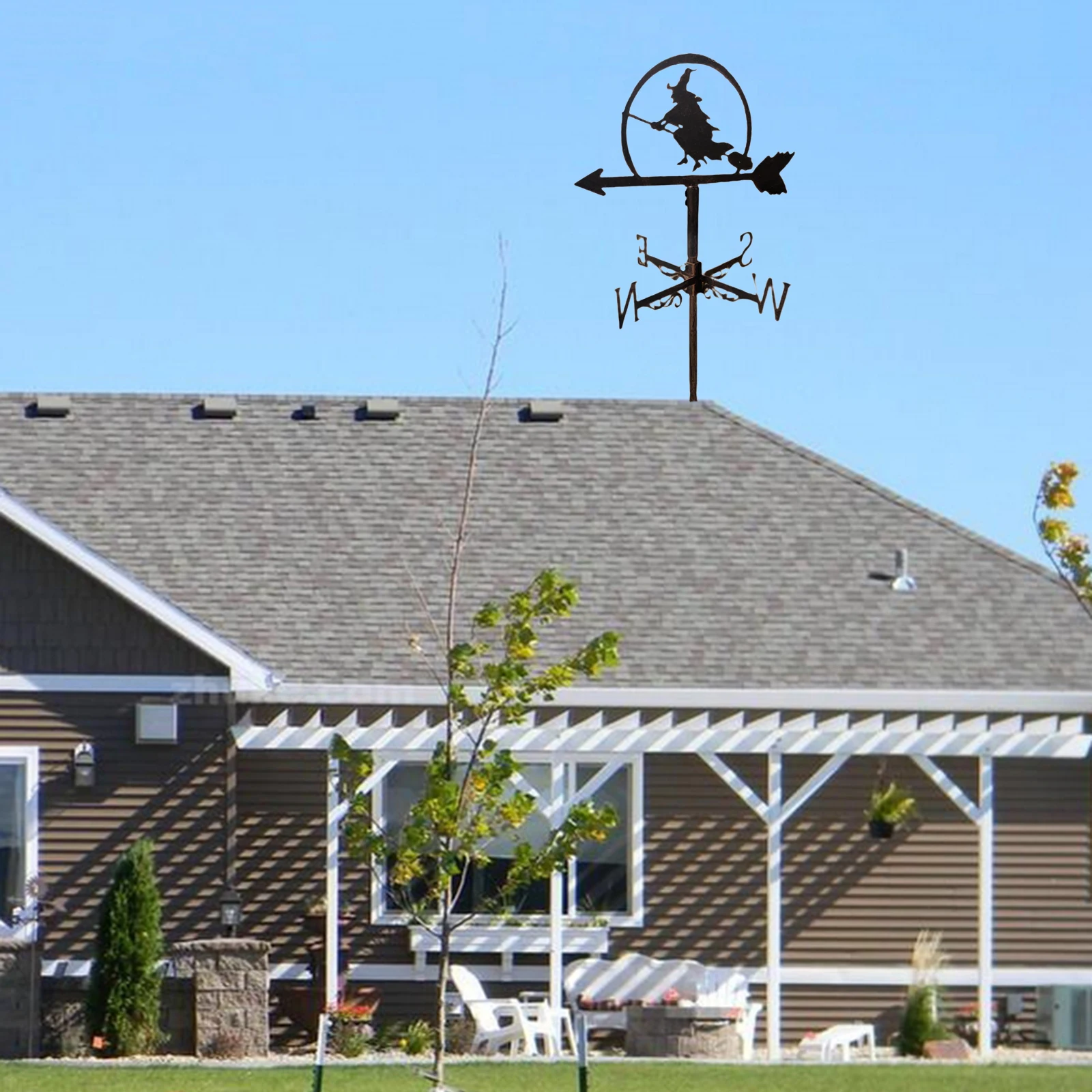 Stainless Metal Witch Weathervane Weather Vane Outdoor Yard Barn Ornament