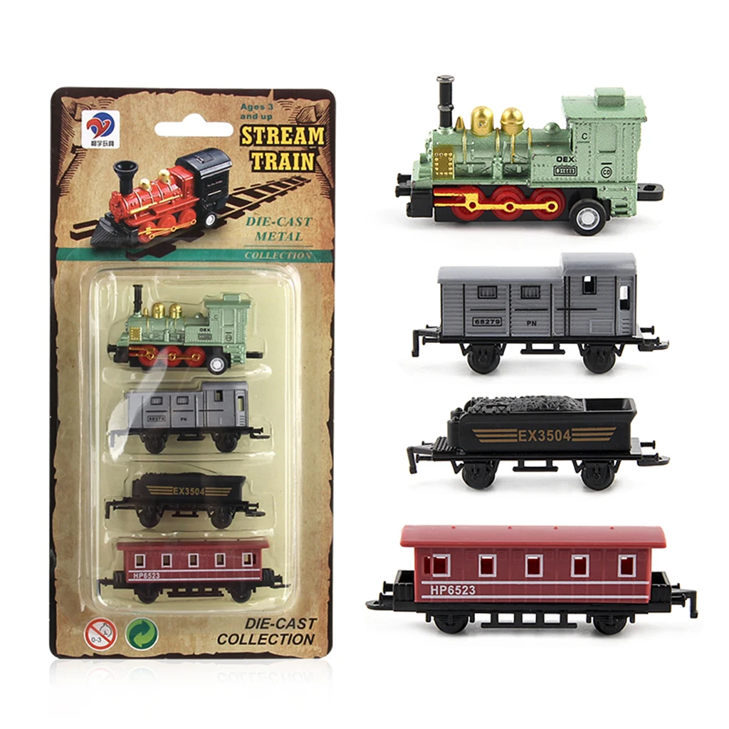 Green Vintage Steam Train Set Pull Back Locomotive Kids Toy Party Favor Gift