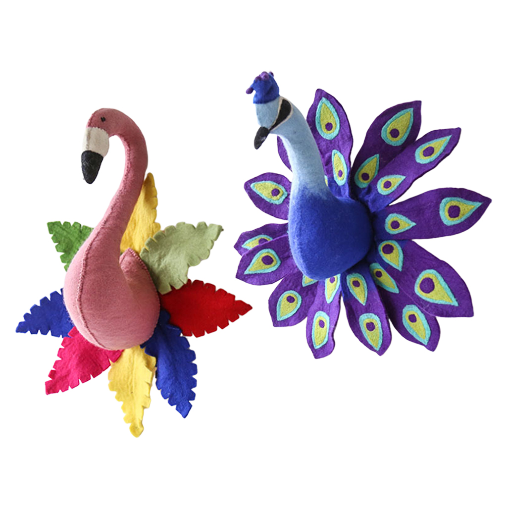 Cute 3D Colorful Flamingo Peacock Wall Art ing Girl Stuffed Toy Animal Head Wall Decor for Kids Room Birthday Wedding Gift