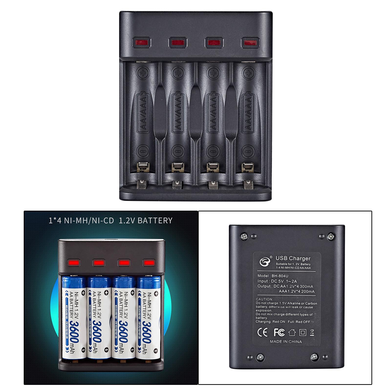 USB Battery Charger W/ Indicator Portable Charger Independent Slot Recharge Power for AA AAA Nimh Nicd Rechargeable Batteries