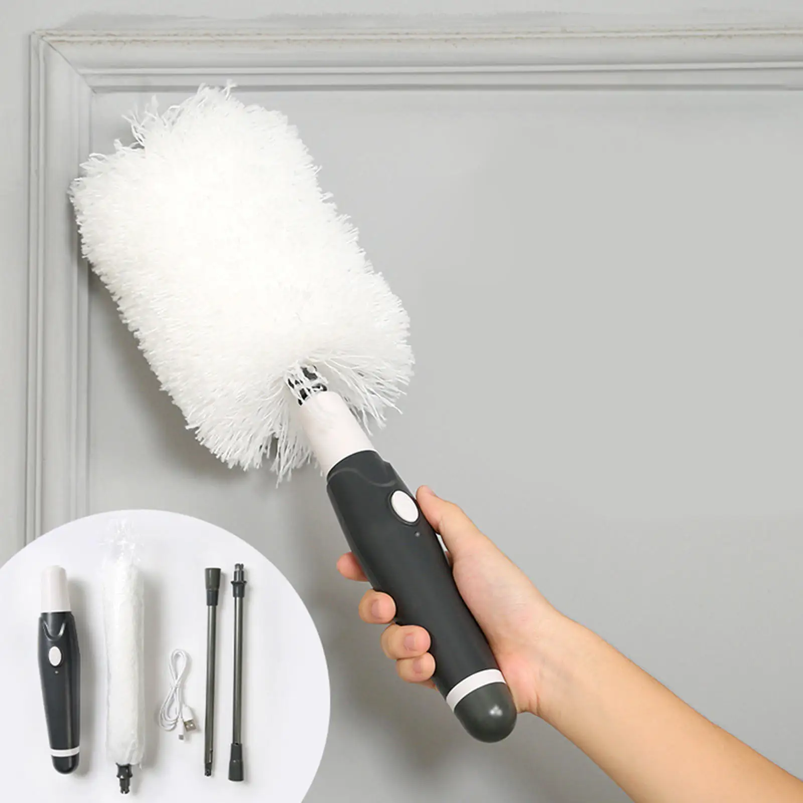 Retractable Dust Brush Telescoping Extension Pole USB Duster for Cleaning High Ceiling Household Brush for Appliances Furniture