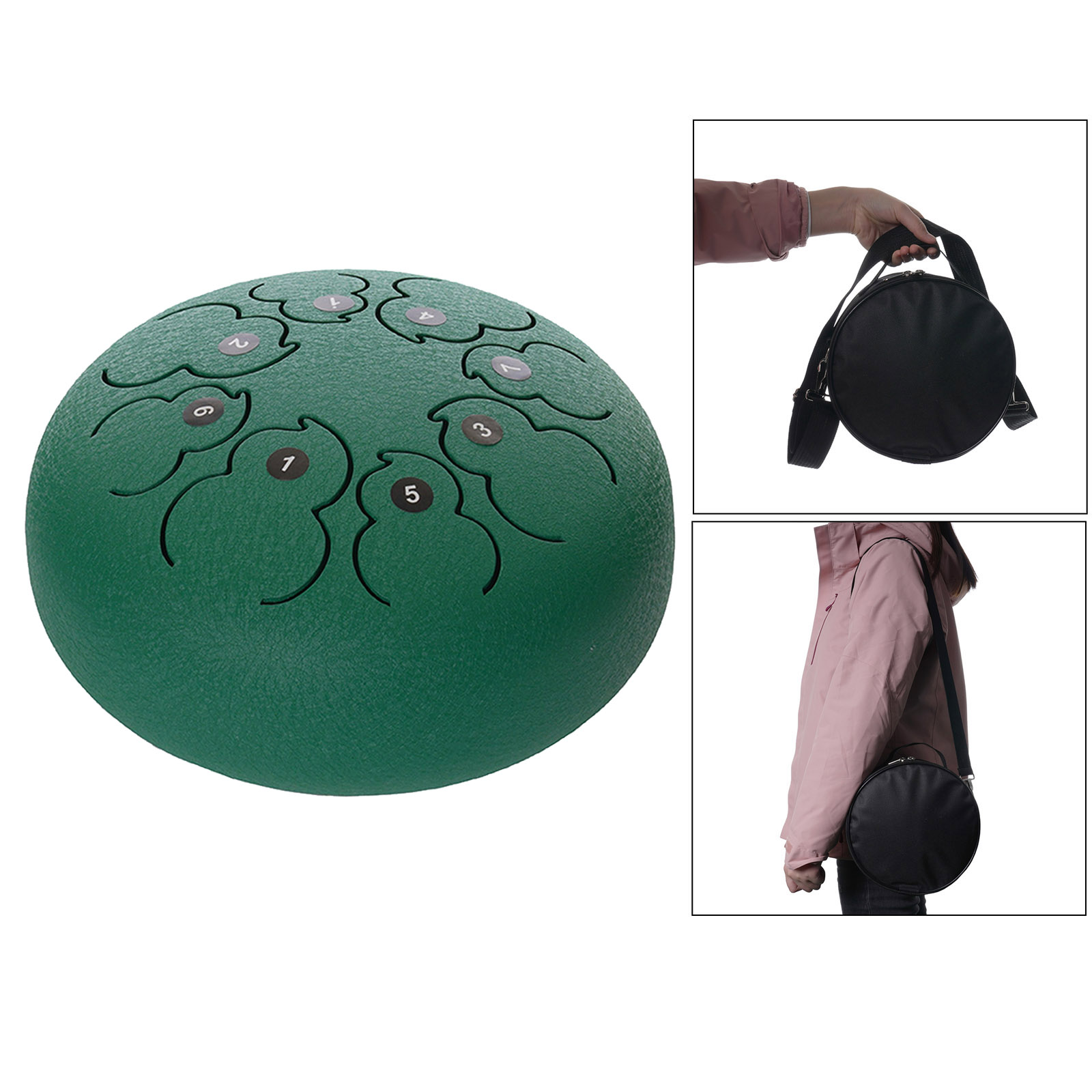 1pc Green Steel Tongue Drum Handpan Standard C Key with Drum Mallets Music Book Notes Stickers Gift for Beginner Pro