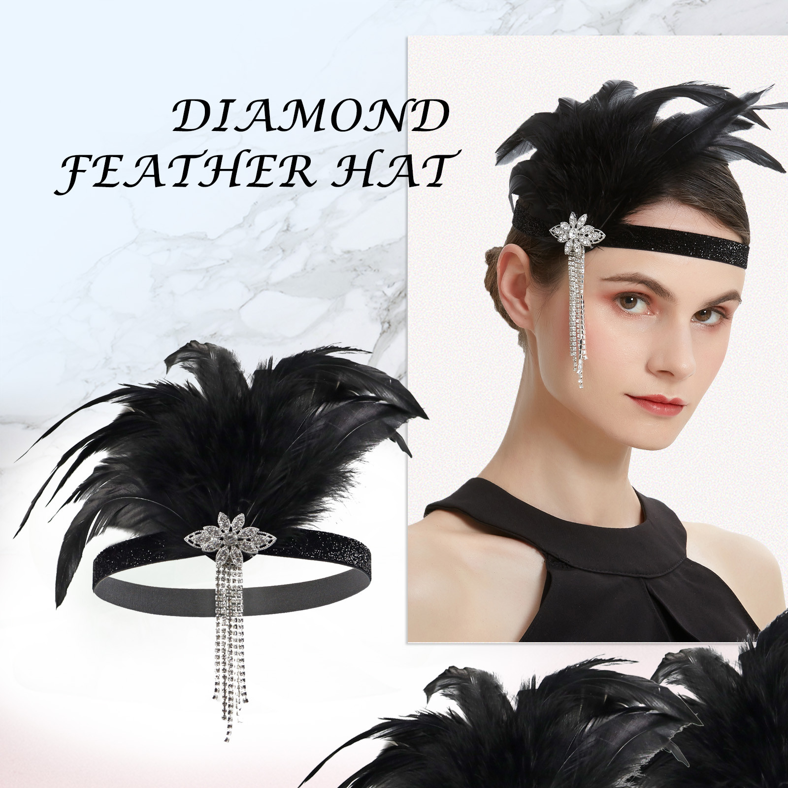 Noble Prom Headdress Black Feather Hat 