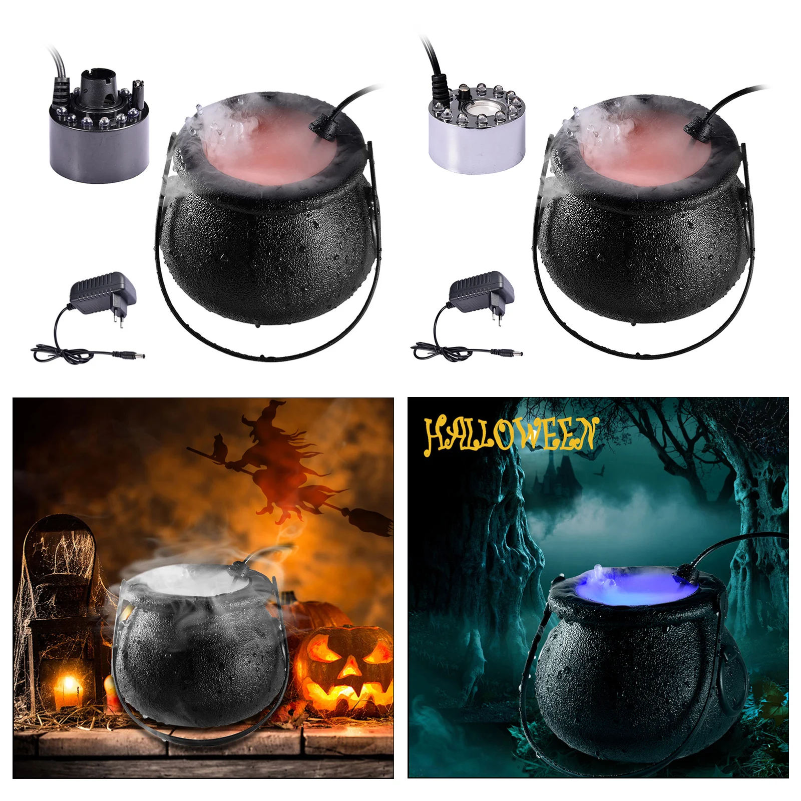 Mist Maker LED Witch Pot Color Changing Fogger Water Fountain Home Paties Garden Fog Machine for Halloween Office Rockery Decor