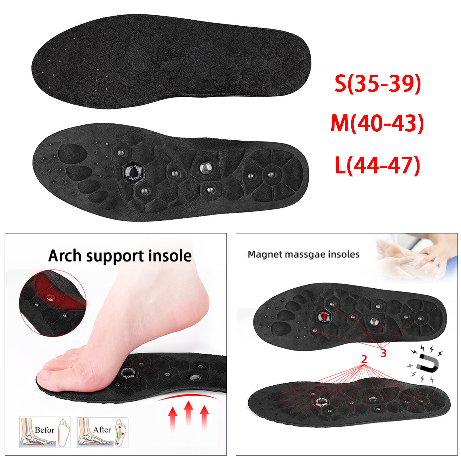 Magnetic Massage Insoles Reflexology Shoes Soles for Foot Adults Relieve Body Pressure