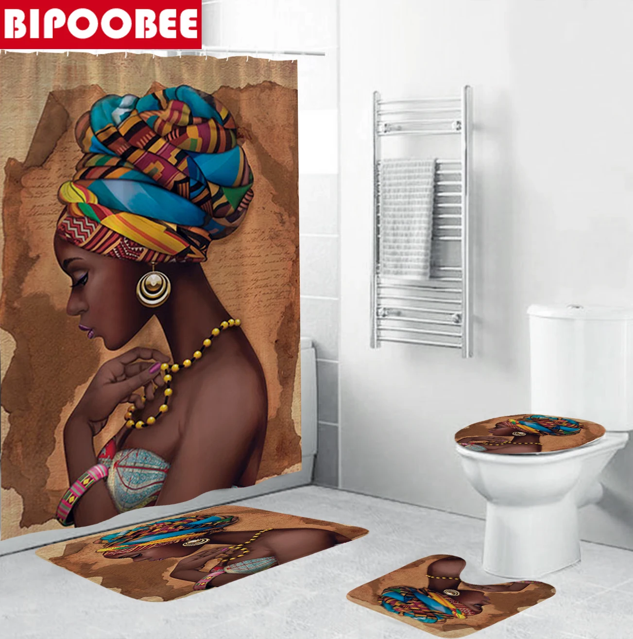 africano, estampa 3d, afro-americana, decoração de banheiro