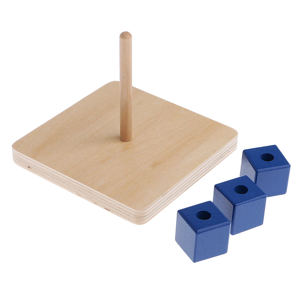Wooden Montessori Cubes On Vertical Dowel Children Preschool Educational Toy 