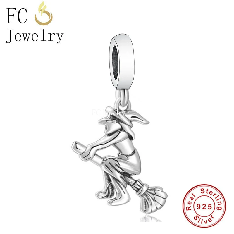 initial necklace FC Jewelry Fit Original Charm Bracelet Authentic 925 Sterling Silver Witch and Broom Bead For Making Women Christmas Berloque jewelry