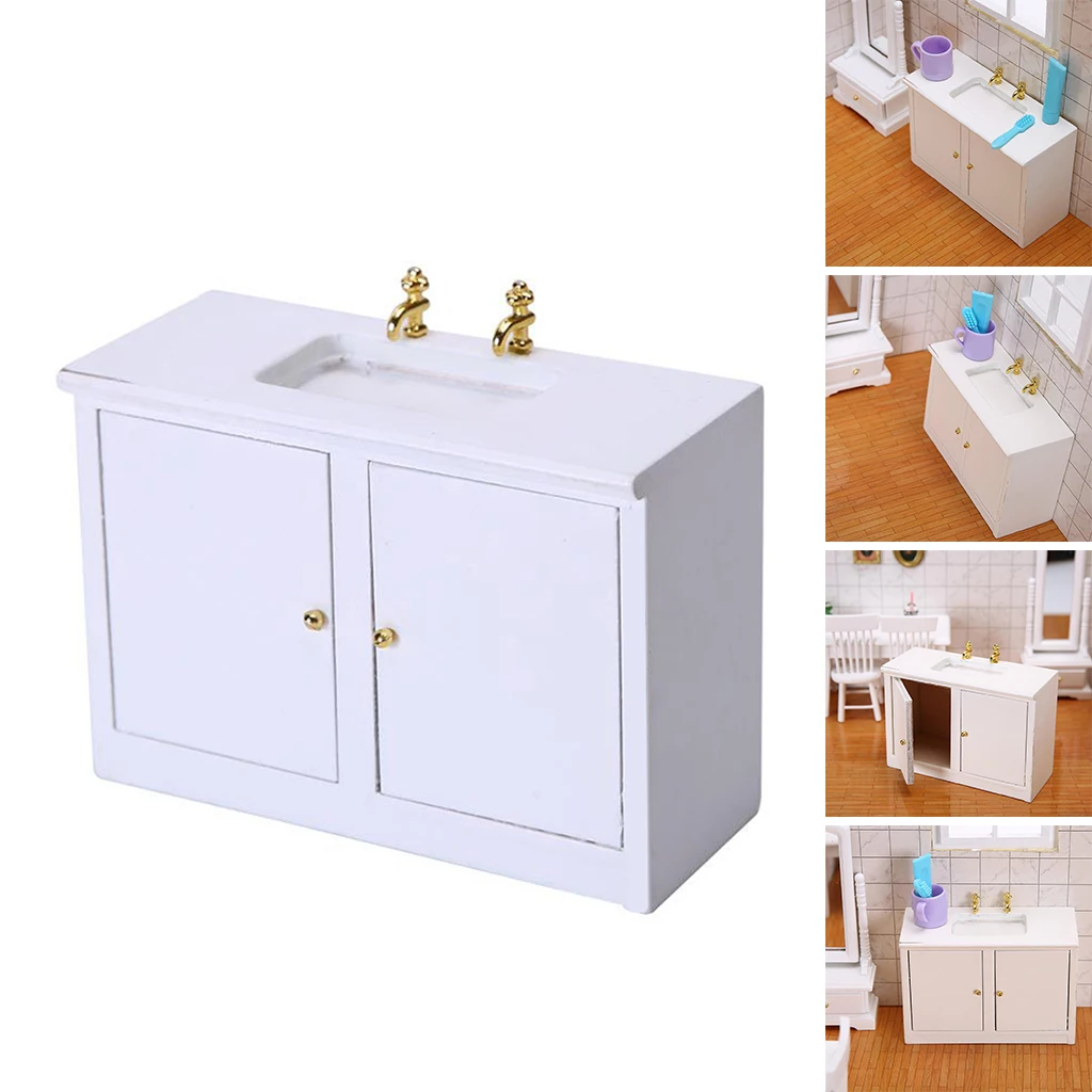 1:12 Wooden Miniature Dollhouse Bathroom Sink Handmade Scene Decor Kids Toy