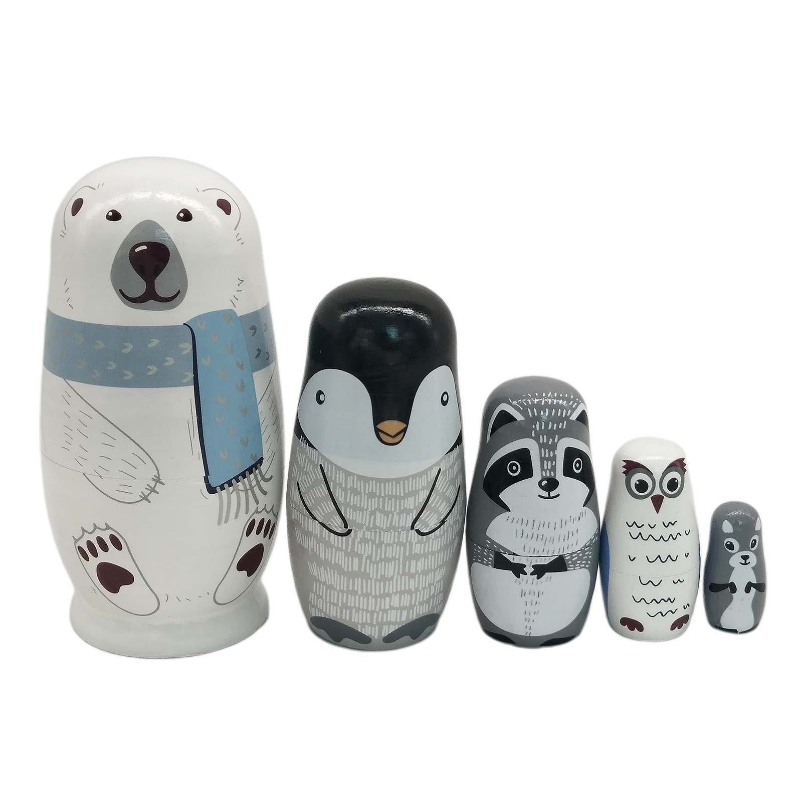 5 Pcs Russian Stacking Wooden Nesting Dolls Matryoshka Cartoon Animal Kids Toys