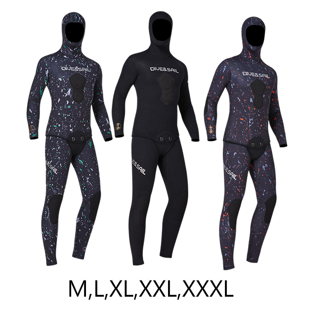 Adults Men 7mm Neoprene Hooded Swetsuits Winter Submersible Deep Diving Full Wetsuit for Snorkeling Scuba Diving Fish Hunting