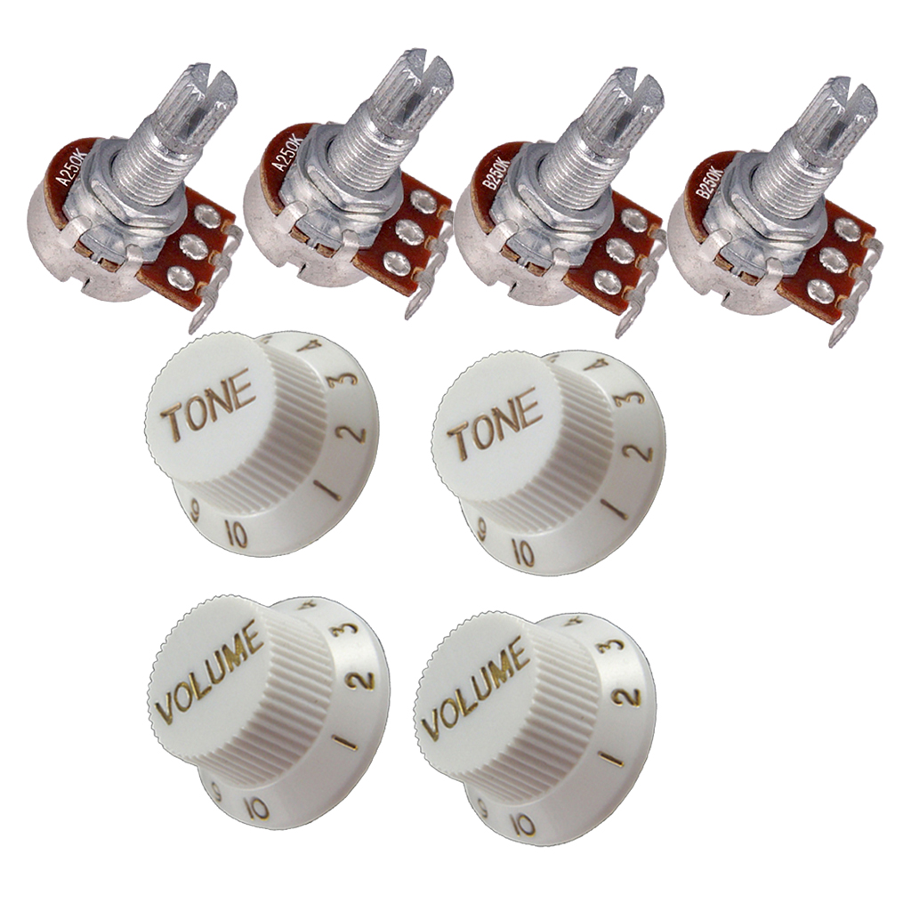 4 Pcs Guitar Potentiometer Audio Pots A250K B250K 18mm Replacement & 4 Pcs Guitar Volume Tone Control Knobs White