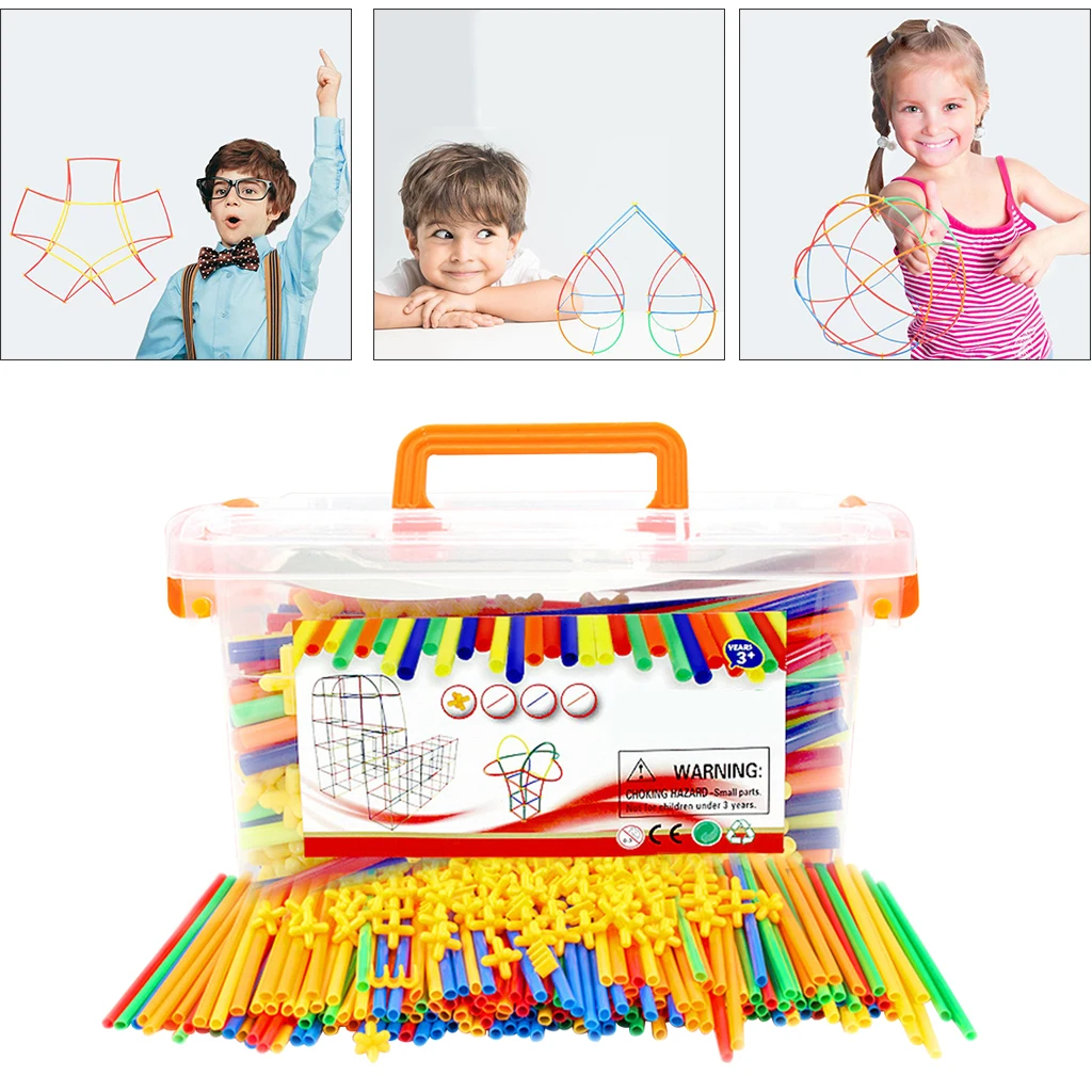 500 PCS 4D DIY Plastic Straw Building Blocks Toy Set Creative Straws Constructor Engineer Educational Motor Skills Toy Kids Gift