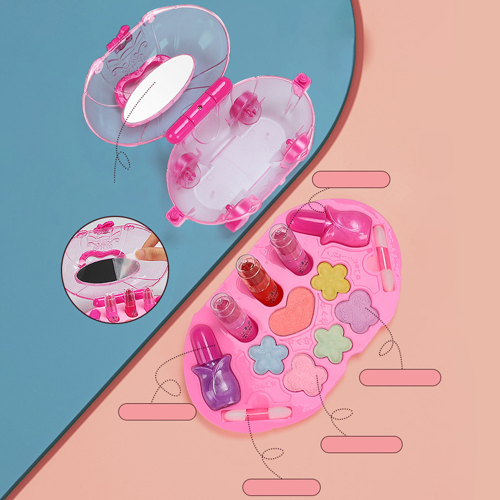 14 PCS Cute Makeup Set Simulation Pretend Fashion Cosmetics Accessories Play Set Washable Birthday Gift for Ages 4 & Up