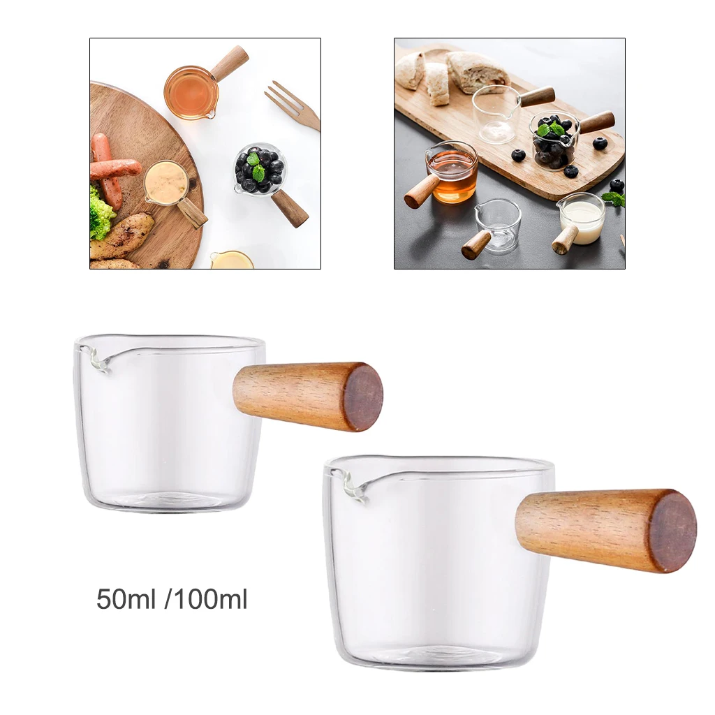 Mini High Borosilicate Glass Milk Pot with Wood Handle Food Special Soup Porridge Saucepan Sauce Pan Coffee Milk Pots