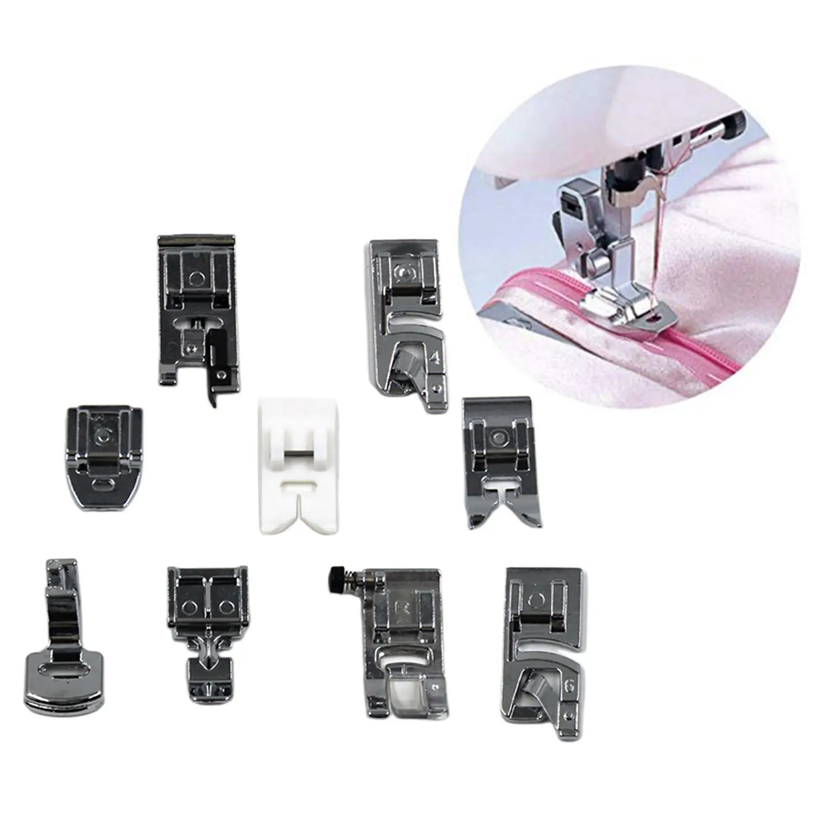 9Pcs Universal Adjustable Zipper Presser Foot Suitable for Most of Domestic Sewing Machines Clothes Draft Supplies
