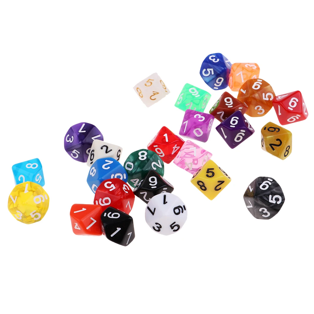 25x Acrylic Polyhedral Dice D10 TRPG Toy for  Table Game
