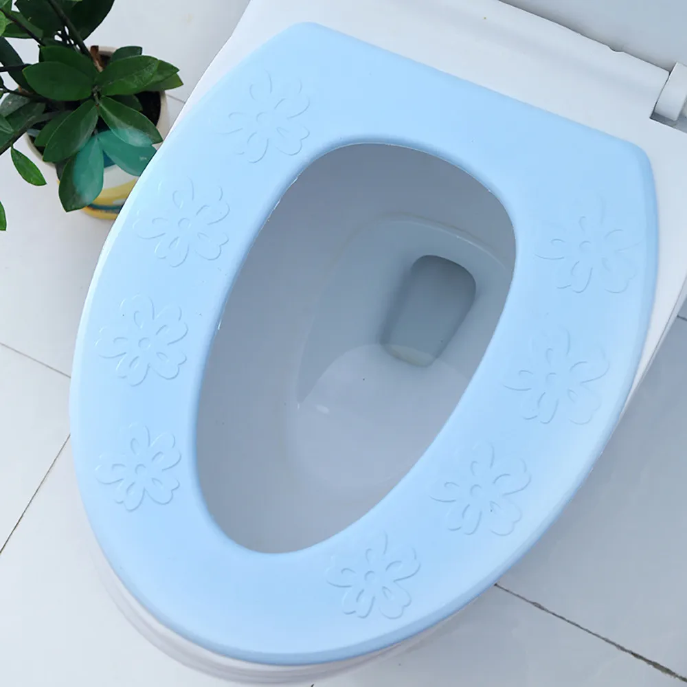 Lialbert Toilet seat Cover Soft Washable Warm Pads Bathroom Warmer Blue lid Cushion Covers Stretchable mat Flower 