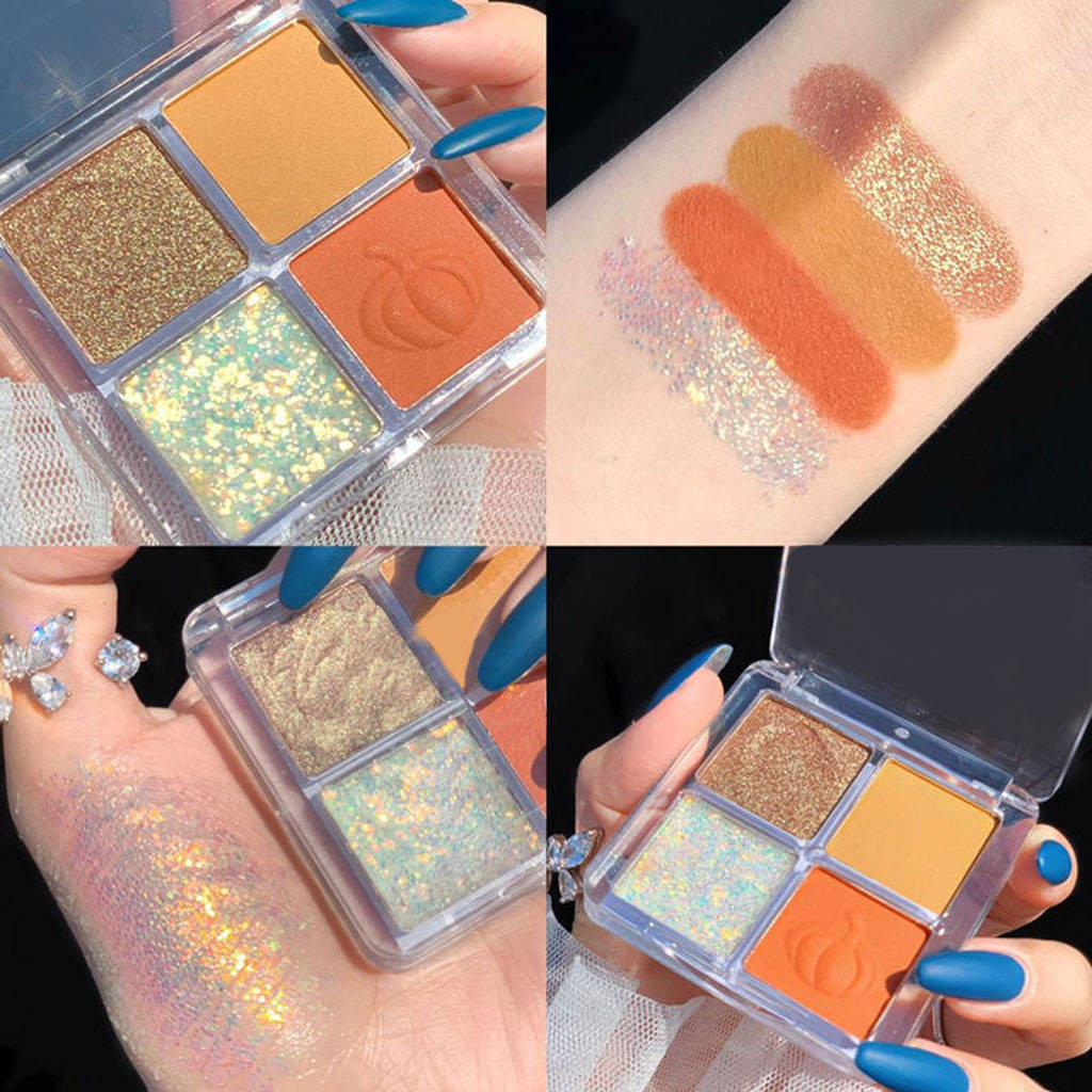 4 Color Eyeshadow Palette Sparkly Highlight Shimmer for Daily High Light Long Wear