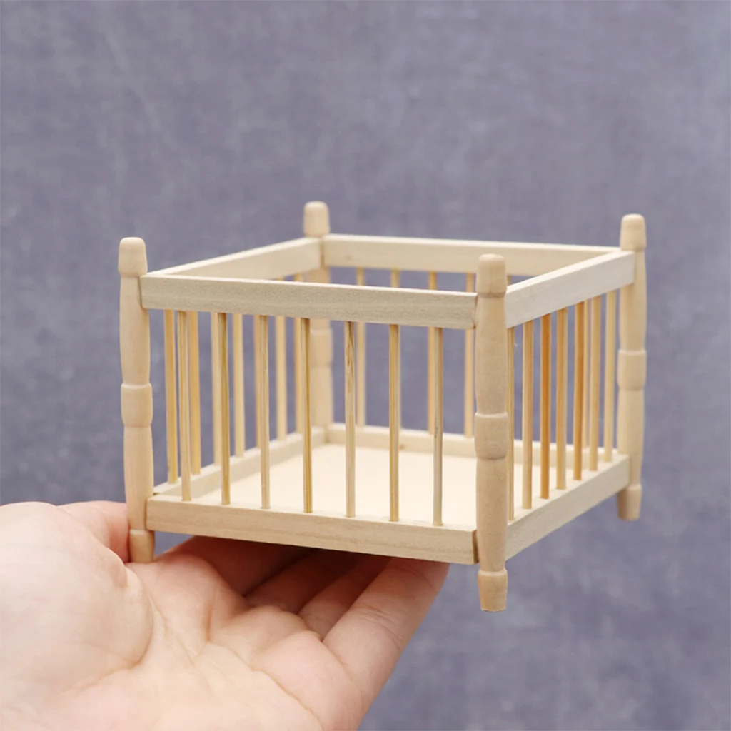 1/12 Scale Dollhouse Baby Bed Miniature Furniture Model for Girls Boys Ornament for Kids DIY Play Ornament Play Crafts