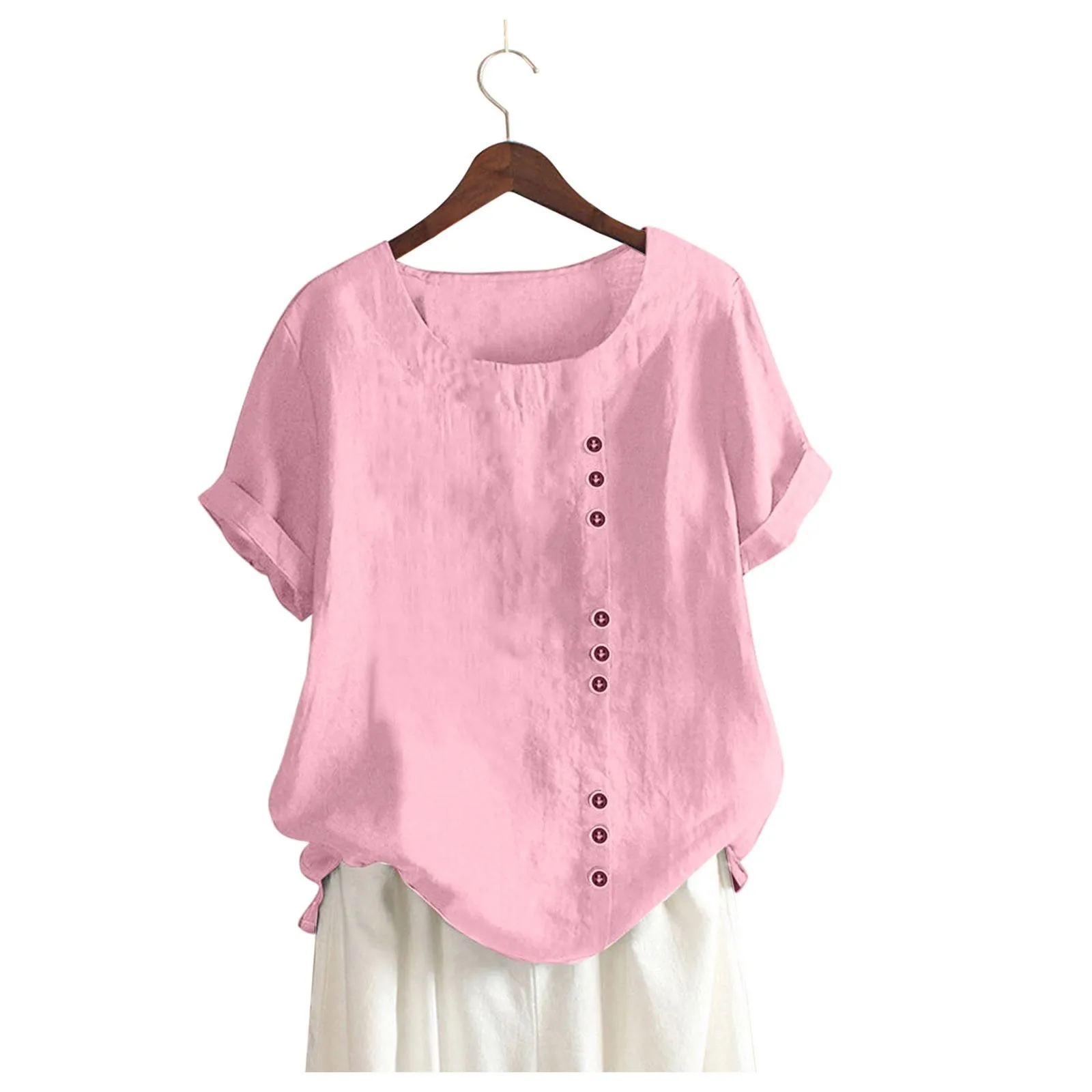 Women 2022 Casual Loose Button Linen Plus Size Daily Boho Tanic T-Shirt Blouse Tops for Women Work Casual 