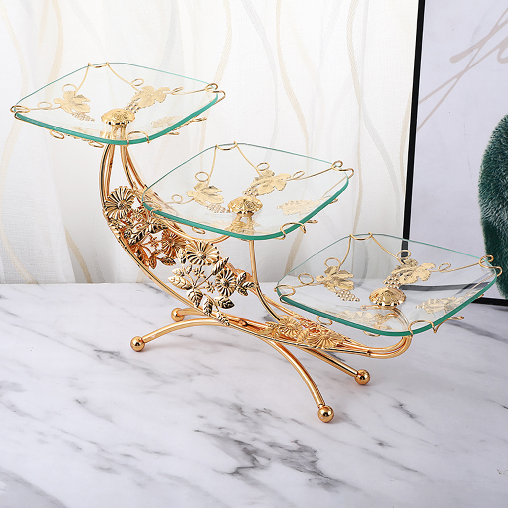Classic Metal Glass Fruit Plate Vegetables Holder Makeup Storage Serving Tray for Living Room Bedroom