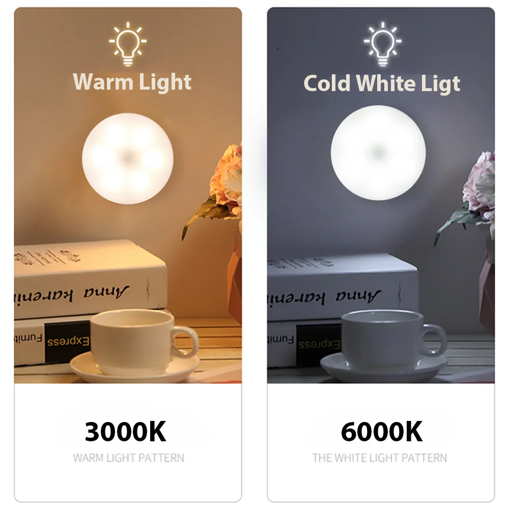 Led Night Light USB Charging Motion Sensor Round Energy-saving Led Lamps Bedroom Sound/Light Control For Corridor Home Bathroom night table lamps