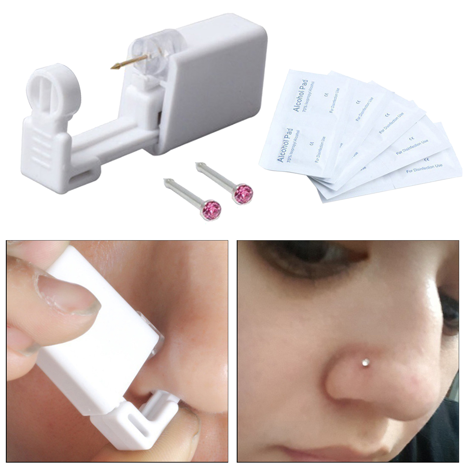 Self Nose Piercing Gun Earring Ear Stud Gun Kit Sterile NoPain Tool Stainless Steel Home Ear Piercing Kit Tools Earrings Studs 