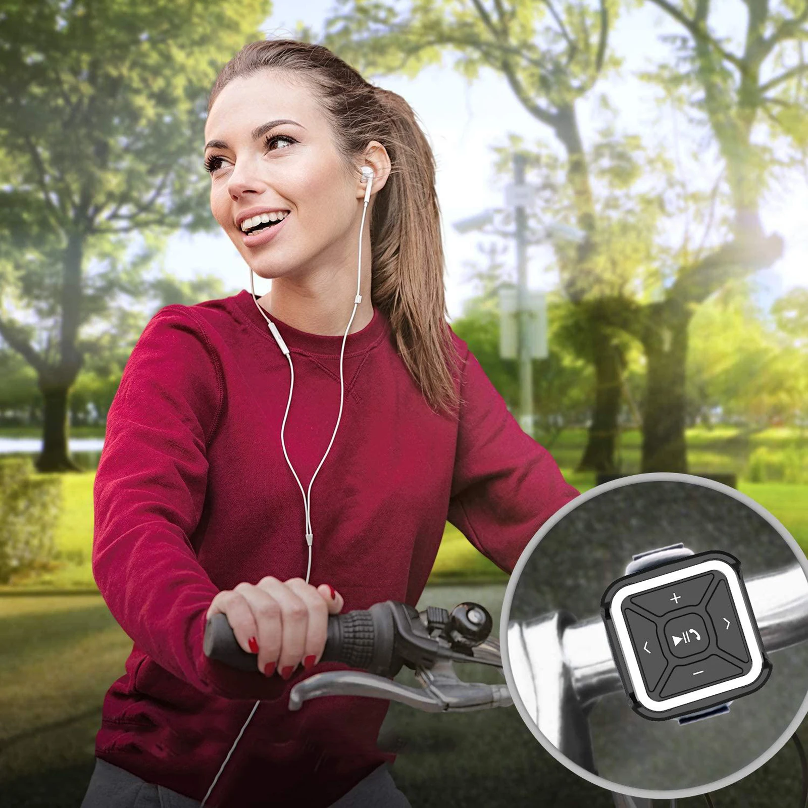 BT009 Car Steering Wheel Bike Mount Bluetooth Remote Control MP3 Media Button for iOS/Android, IPX4 Waterproof
