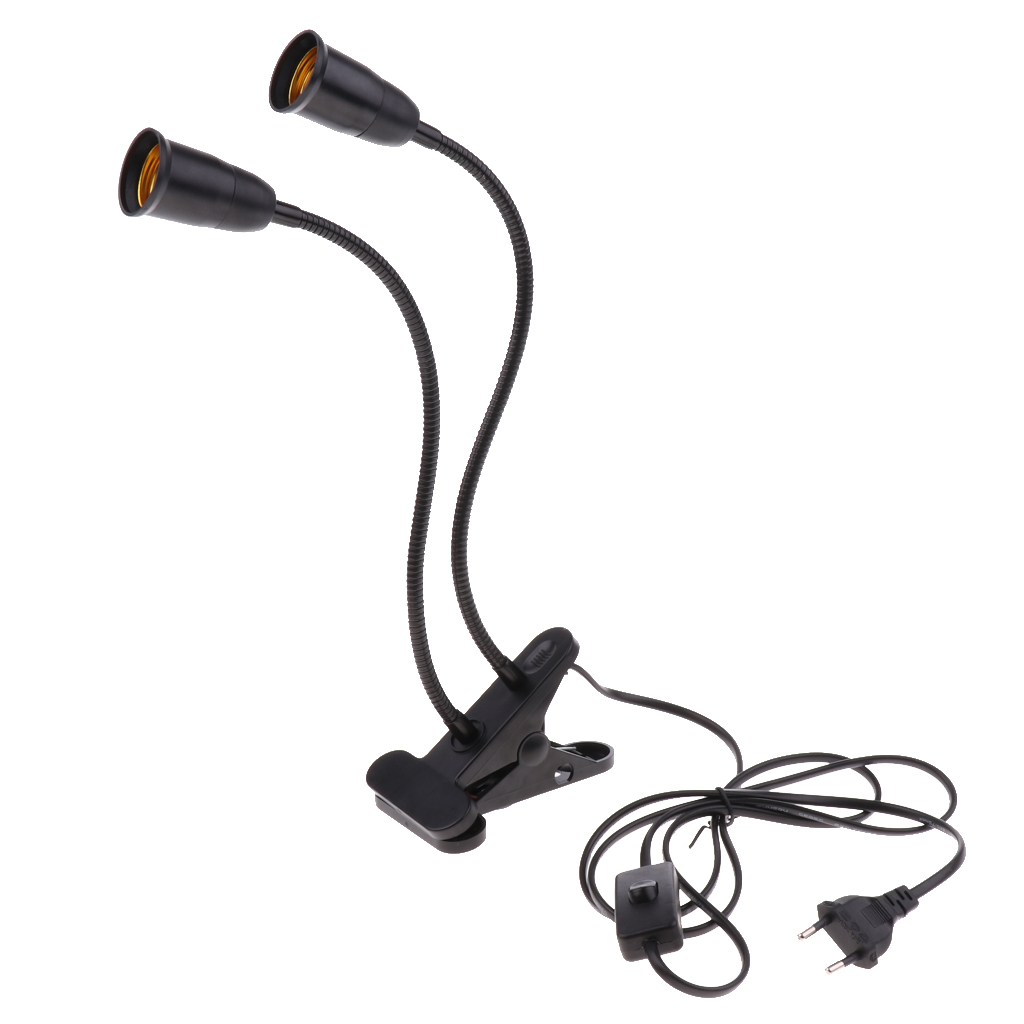EU Plug E27 2-head Clip on Reading Light Base Desk Reading Lamp Socket