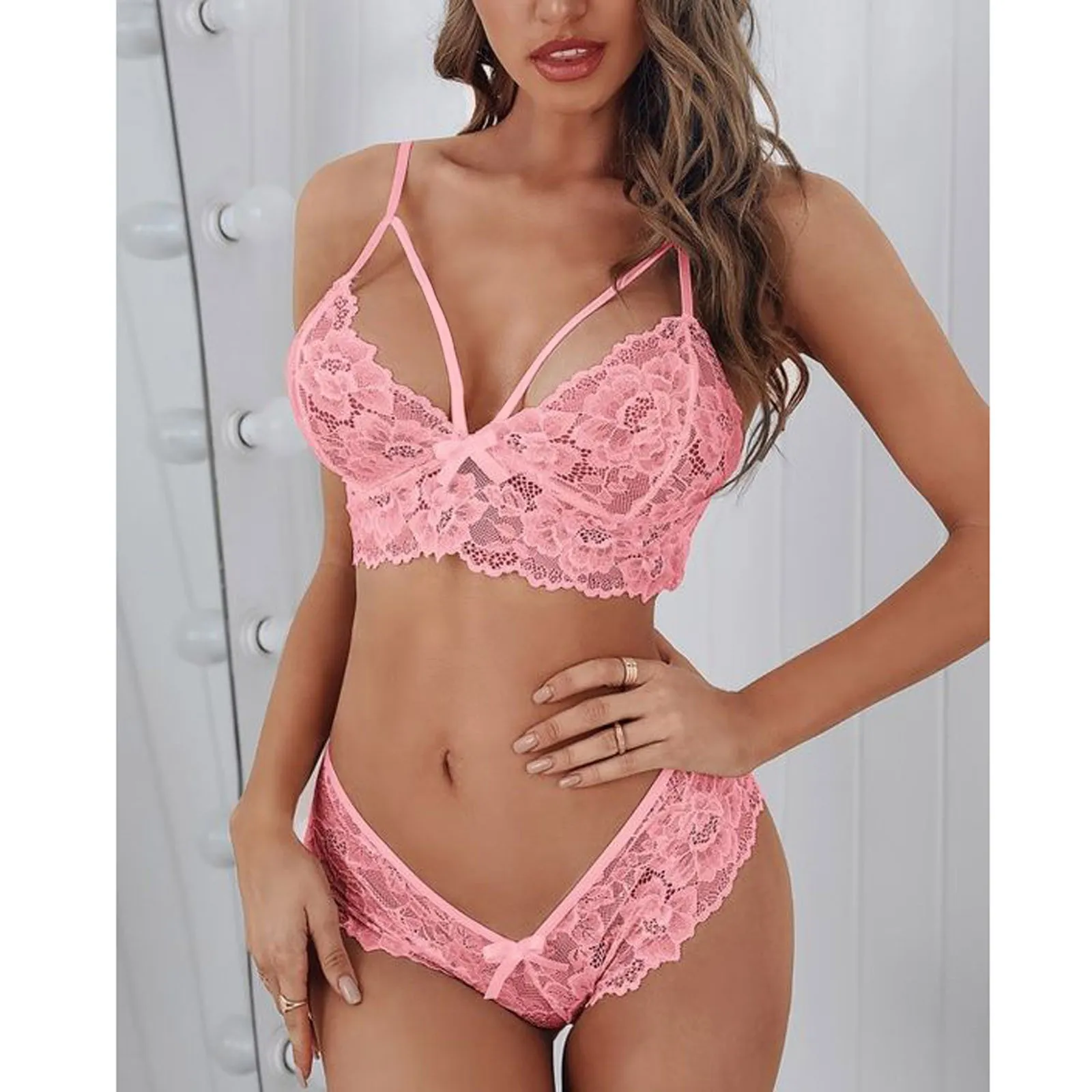 Women Plus Size Lingerie Set Corset Lace Floral Bralette Bra Two Piece Underwear