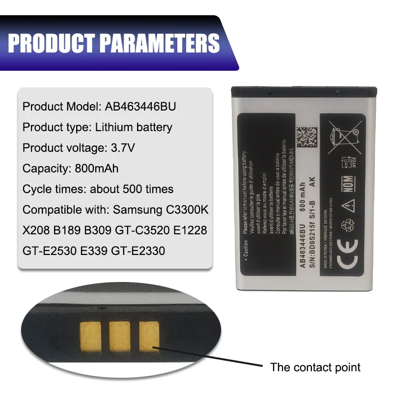 1PCS AB463446BU AB553446BU X208 Battery For C3300K B189 B309 GT-C3520 E1228 GT-E2530 E339 GT-E2330 Battery x208 AB043446BE button cell battery